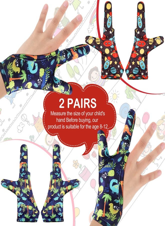 Jiuguva 4 Pcs Thumb Sucking Guard Gloves Kids Chewy Compression Gloves Breathable Guard Nail Biting Kids Stop Thumb Sucking and Finger Biting Generally for Ages 8-12 (Space, Dinosaur, 2 Fingers) - Image 2